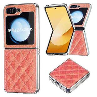 For Samsung Galaxy Z Flip5 Electroplating Rhombic Glitter PU Phone Case(Orange)