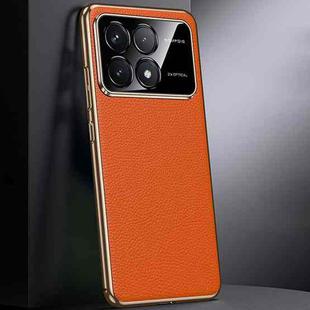 For Redmi K70 / K70 Pro First Layer Cowhide Leather Electroplated PC Phone Case(Orange)