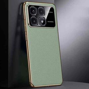 For Redmi K70 Ultra First Layer Cowhide Leather Electroplated PC Phone Case(Green)