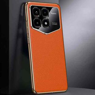 For Redmi K70 Champion First Layer Cowhide Leather Electroplated PC Phone Case(Orange)