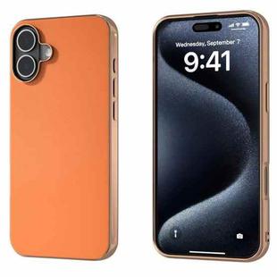 For iPhone 16 Plus PU Leather Electroplating Frame Full Coverage Phone Case(Orange)