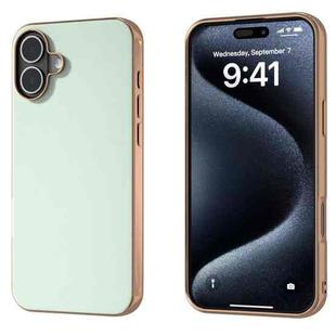 For iPhone 16 Plus PU Leather Electroplating Frame Full Coverage Phone Case(Light Green)