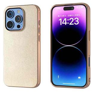 For iPhone 16 Pro PU Leather Electroplating Frame Full Coverage Phone Case(Gold)