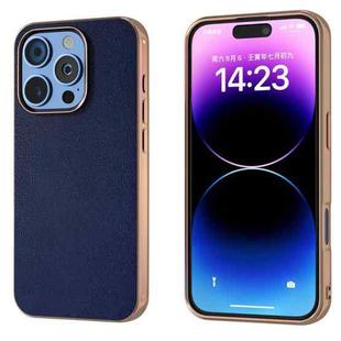 For iPhone 16 Pro Max PU Leather Electroplating Frame Full Coverage Phone Case(Dark Blue)