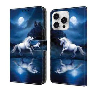 For iPhone 16 Pro Max Crystal Painted Leather Phone case(White Horse)