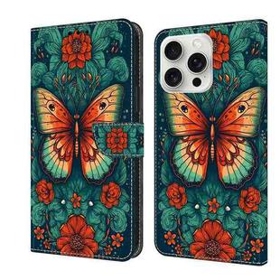 For iPhone 16 Pro Max Crystal Painted Leather Phone case(Flower Butterfly)