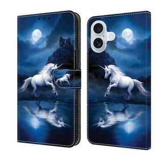 For iPhone 16 Plus Crystal Painted Leather Phone case(White Horse)