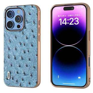 For iPhone 16 Pro Max ABEEL Electroplating Frame Genuine Leather Ostrich Texture Phone Case(Dark Blue)