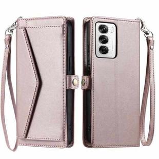 For OPPO Reno12 5G Global Wallet Multi-card Slot Leather Phone Case with Lanyard(Rose Gold)