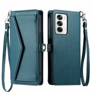 For OPPO Reno12 5G Global Wallet Multi-card Slot Leather Phone Case with Lanyard(Green)