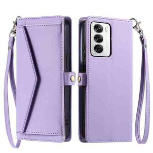 For OPPO Reno12 5G Global Wallet Multi-card Slot Leather Phone Case with Lanyard(Purple)