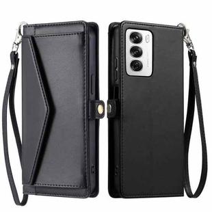 For OPPO Reno12 5G Global Wallet Multi-card Slot Leather Phone Case with Lanyard(Black)