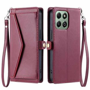 For Honor X6b / X6a Wallet Multi-card Slot Leather Phone Case with Lanyard(Wine Red)