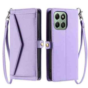 For Honor X6b / X6a Wallet Multi-card Slot Leather Phone Case with Lanyard(Purple)