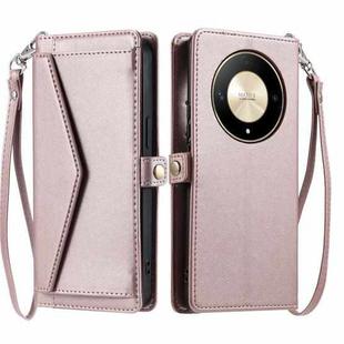 For Honor X9b / 50 Wallet Multi-card Slot Leather Phone Case with Lanyard(Rose Gold)