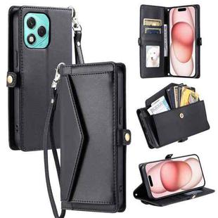 For Honor 400 Lite Wallet Multi-card Slot Leather Phone Case with Lanyard(Black)