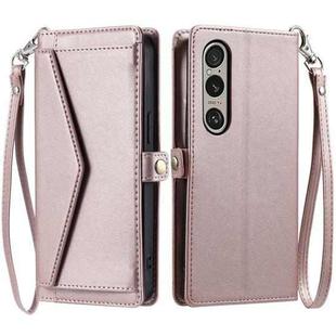 For Sony Xperia 1 VI Wallet Multi-card Slot Leather Phone Case with Lanyard(Rose Gold)