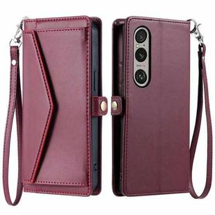 For Sony Xperia 1 VI Wallet Multi-card Slot Leather Phone Case with Lanyard(Wine Red)