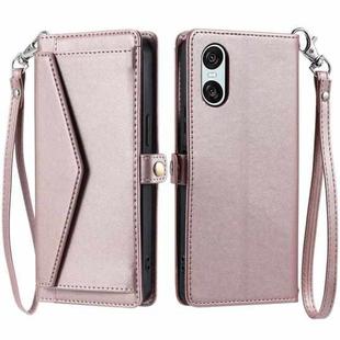 For Sony Xperia 10 VI Wallet Multi-card Slot Leather Phone Case with Lanyard(Rose Gold)