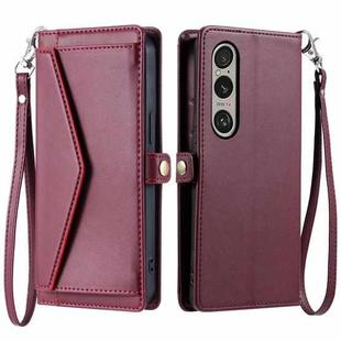 For Sony Xperia 1 VII Wallet Multi-card Slot Leather Phone Case with Lanyard(Wine Red)