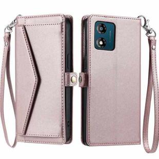 For Motorola Moto E13 Wallet Multi-card Slot Leather Phone Case with Lanyard(Rose Gold)