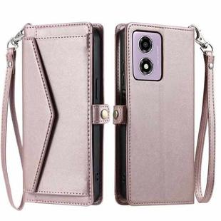 For Motorola Moto E14 / G24 / G04 Wallet Multi-card Slot Leather Phone Case with Lanyard(Rose Gold)