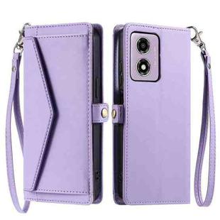 For Motorola Moto E14 / G24 / G04 Wallet Multi-card Slot Leather Phone Case with Lanyard(Purple)