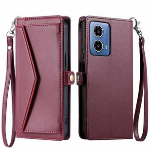 For Motorola Moto G34 Wallet Multi-card Slot Leather Phone Case with Lanyard(Wine Red)