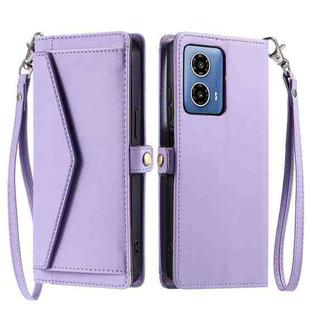 For Motorola Moto G34 Wallet Multi-card Slot Leather Phone Case with Lanyard(Purple)