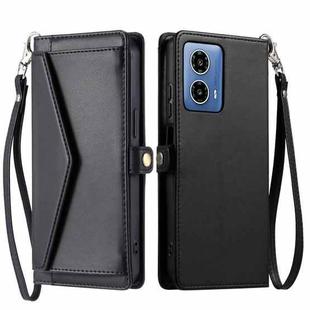 For Motorola Moto G34 Wallet Multi-card Slot Leather Phone Case with Lanyard(Black)