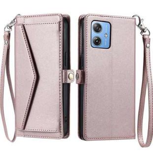 For Motorola Moto G54 / G64 Wallet Multi-card Slot Leather Phone Case with Lanyard(Rose Gold)