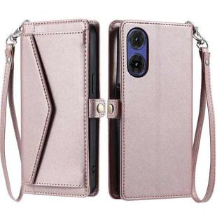 For Motorola Moto G85 Wallet Multi-card Slot Leather Phone Case with Lanyard(Rose Gold)