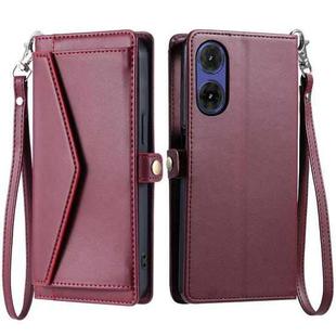 For Motorola Moto G85 Wallet Multi-card Slot Leather Phone Case with Lanyard(Wine Red)