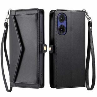 For Motorola Moto G85 Wallet Multi-card Slot Leather Phone Case with Lanyard(Black)