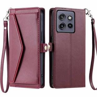 For Motorola Edge 50 Neo Wallet Multi-card Slot Leather Phone Case with Lanyard(Wine Red)