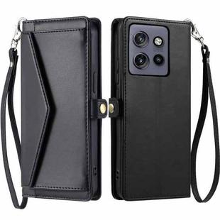 For Motorola Edge 50 Neo Wallet Multi-card Slot Leather Phone Case with Lanyard(Black)