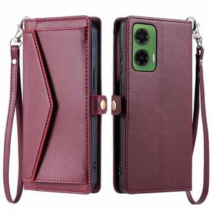 For Motorola Moto G35 Wallet Multi-card Slot Leather Phone Case with Lanyard(Wine Red)