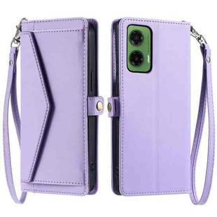 For Motorola Moto G35 Wallet Multi-card Slot Leather Phone Case with Lanyard(Purple)