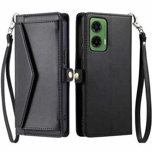 For Motorola Moto G35 Wallet Multi-card Slot Leather Phone Case with Lanyard(Black)