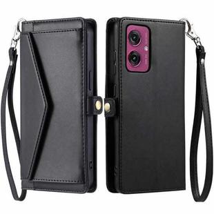 For Motorola Moto G55 Wallet Multi-card Slot Leather Phone Case with Lanyard(Black)