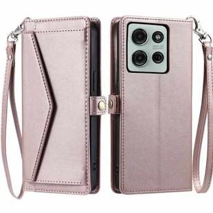 For Motorola Moto G75 5G Wallet Multi-card Slot Leather Phone Case with Lanyard(Rose Gold)