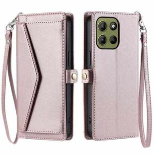 For Motorola Moto G15 Wallet Multi-card Slot Leather Phone Case with Lanyard(Rose Gold)