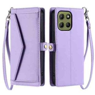 For Motorola Moto G15 Wallet Multi-card Slot Leather Phone Case with Lanyard(Purple)