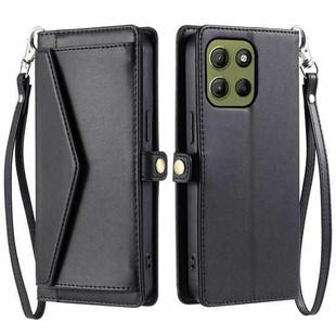 For Motorola Moto G15 Wallet Multi-card Slot Leather Phone Case with Lanyard(Black)