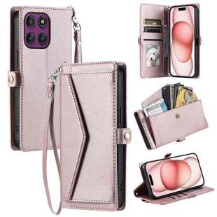 For Motorola Edge 60 Pro Wallet Multi-card Slot Leather Phone Case with Lanyard(Rose Gold)