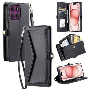 For Motorola Edge 60 Pro Wallet Multi-card Slot Leather Phone Case with Lanyard(Black)