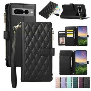 For Google Pixel 7 Pro Rhombic Zipper Wallet Leather Phone Case(Black)