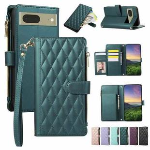 For Google Pixel 7 Rhombic Zipper Wallet Leather Phone Case(Green)