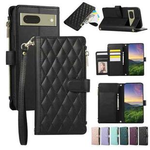 For Google Pixel 7 Rhombic Zipper Wallet Leather Phone Case(Black)