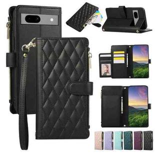 For Google Pixel 7a Rhombic Zipper Wallet Leather Phone Case(Black)